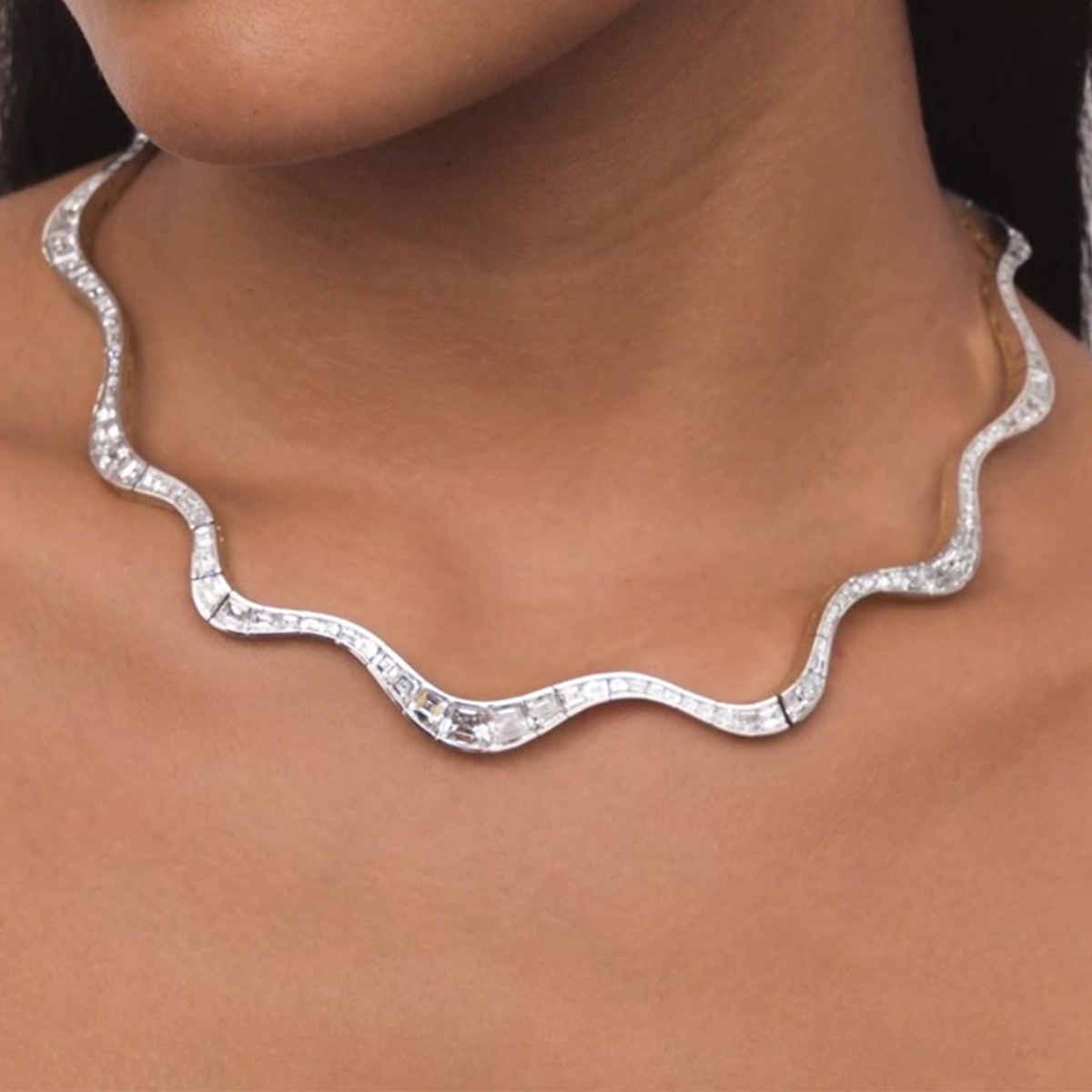 Emerald Cut White Sapphire Diamond Spaghetti Necklace