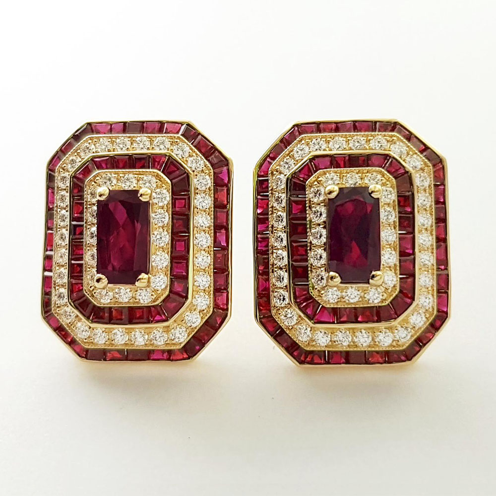 Two Tone Ruby&Diamond Stud Earrings