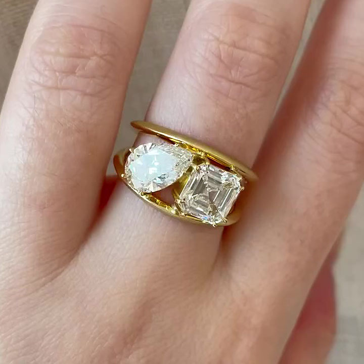 6ct Asscher&Pear Cut White Sapphire Wedding Set/3pcs