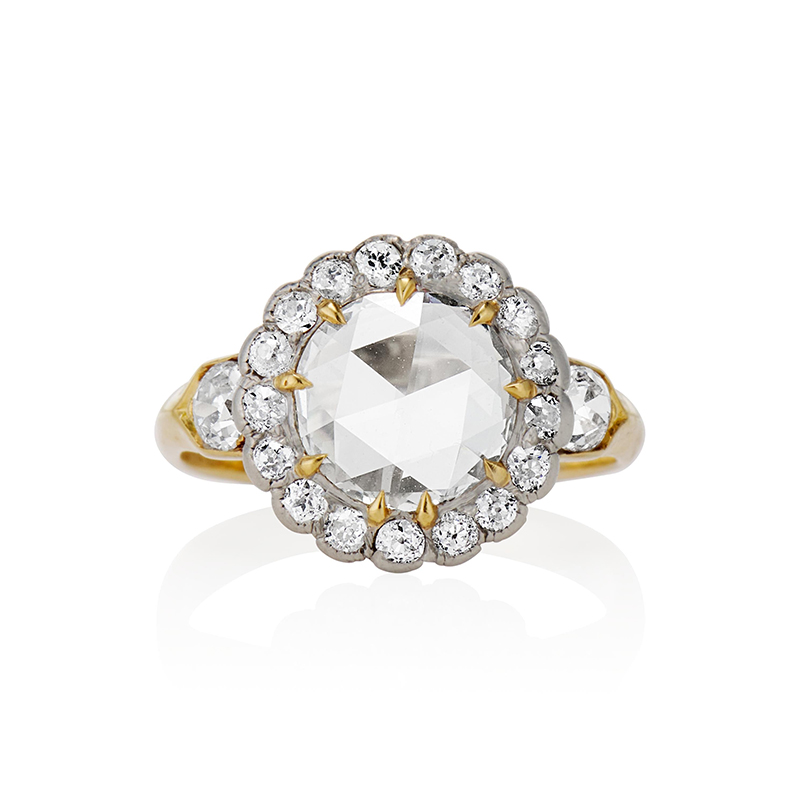 Art 3ct Round Rose Cut White Sapphire Engagement Ring