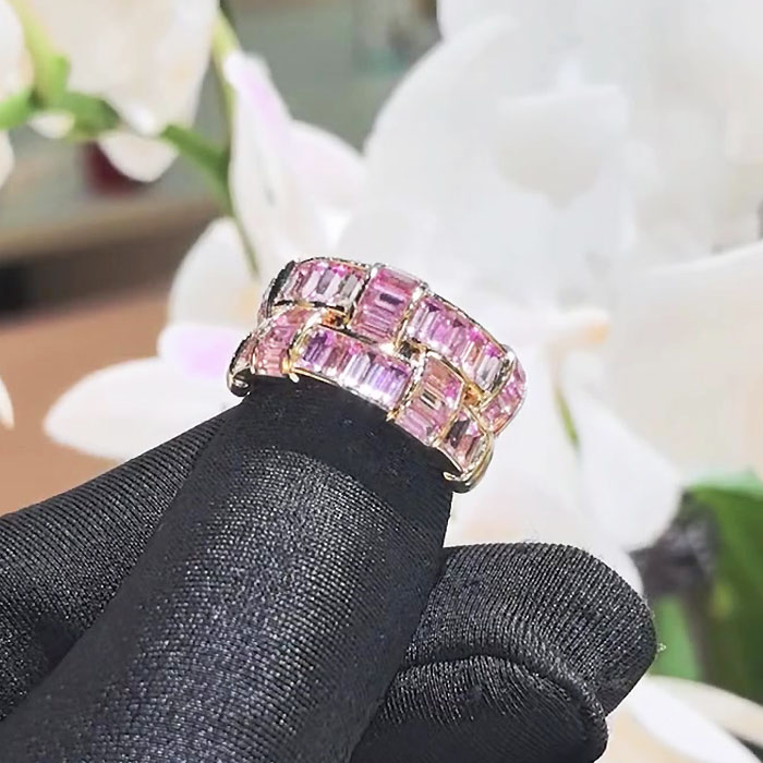 2ct Emerald Cut Pink Sapphire Wedding Band