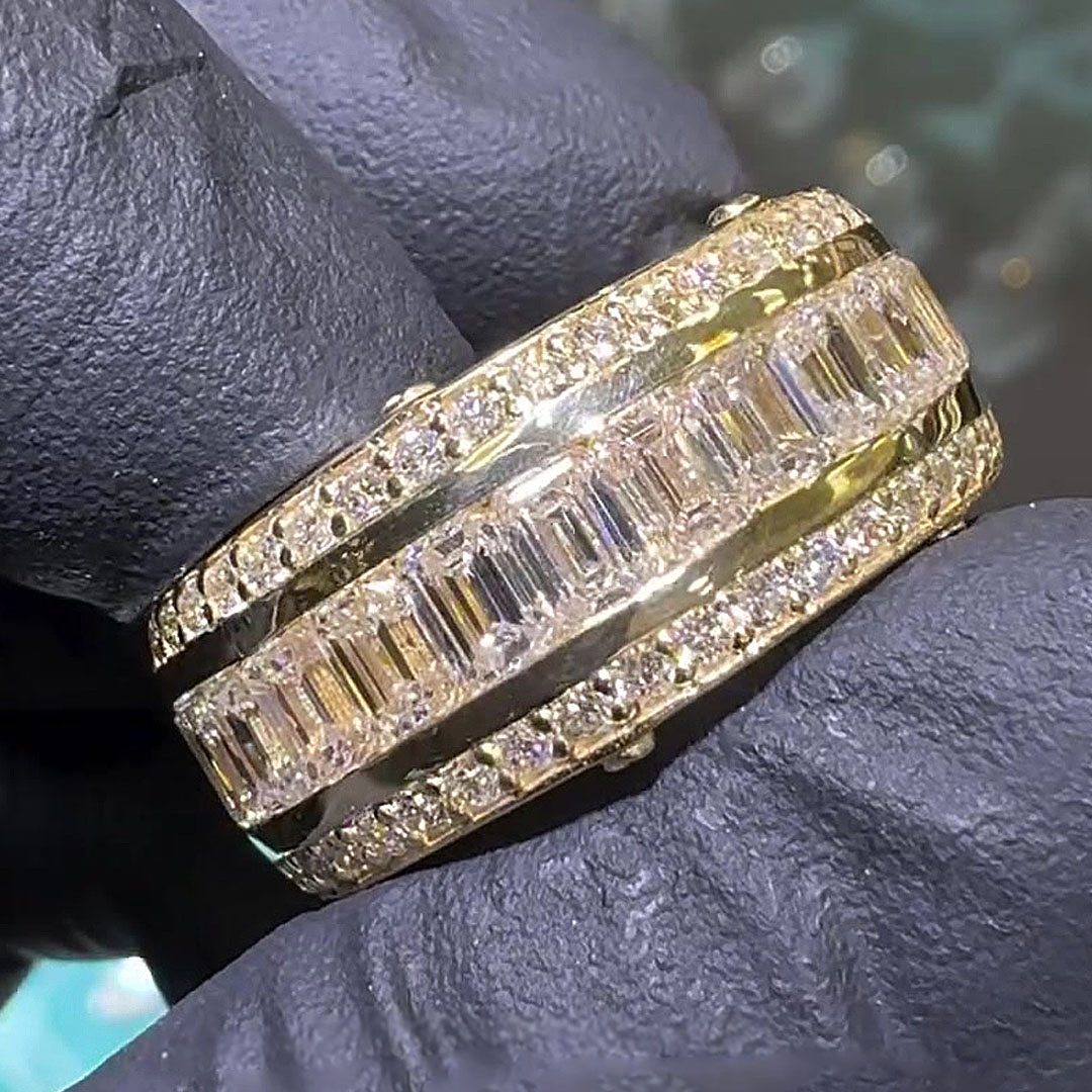 5.85ct Emerald Cut White Sapphire Wedding Band