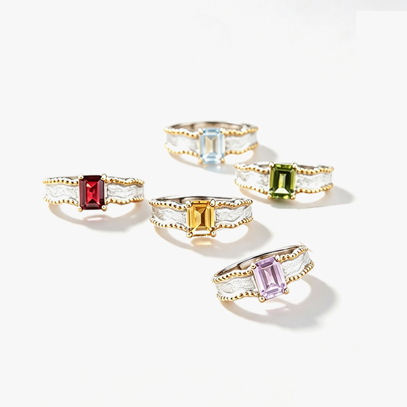 2.64ct Emerald Cut Multicolor Sapphire Brushed Adjustable Solitaire Ring (5 Color Options)