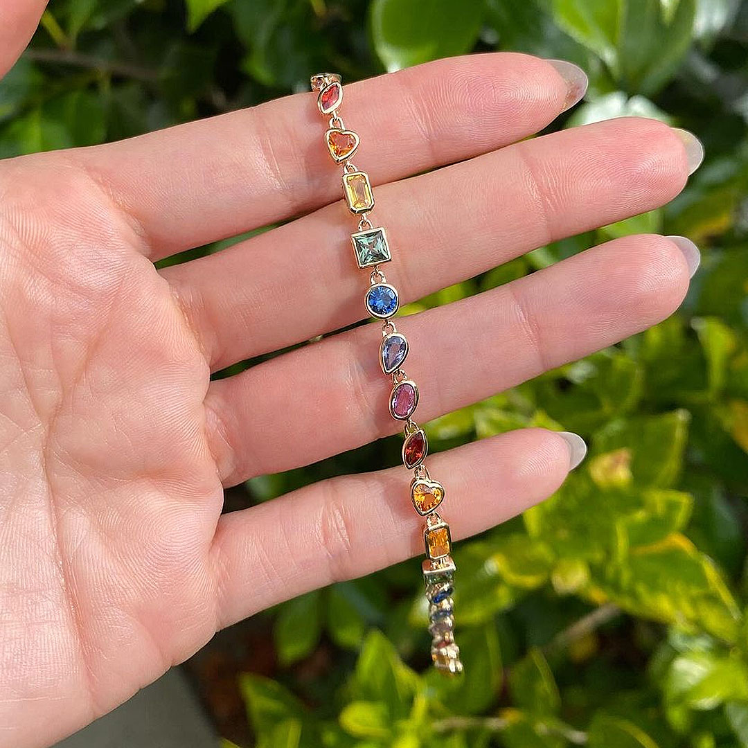Multi Cut Rainbow Sapphire Tennis Bracelet