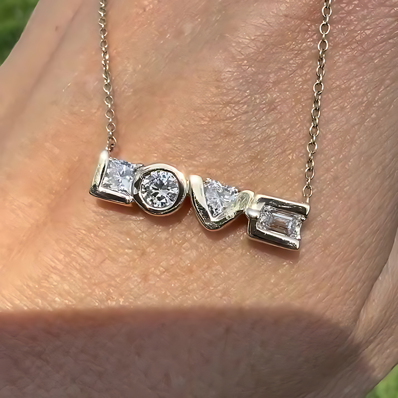 "LOVE" Multi-Cut Gemstone Letter Necklace