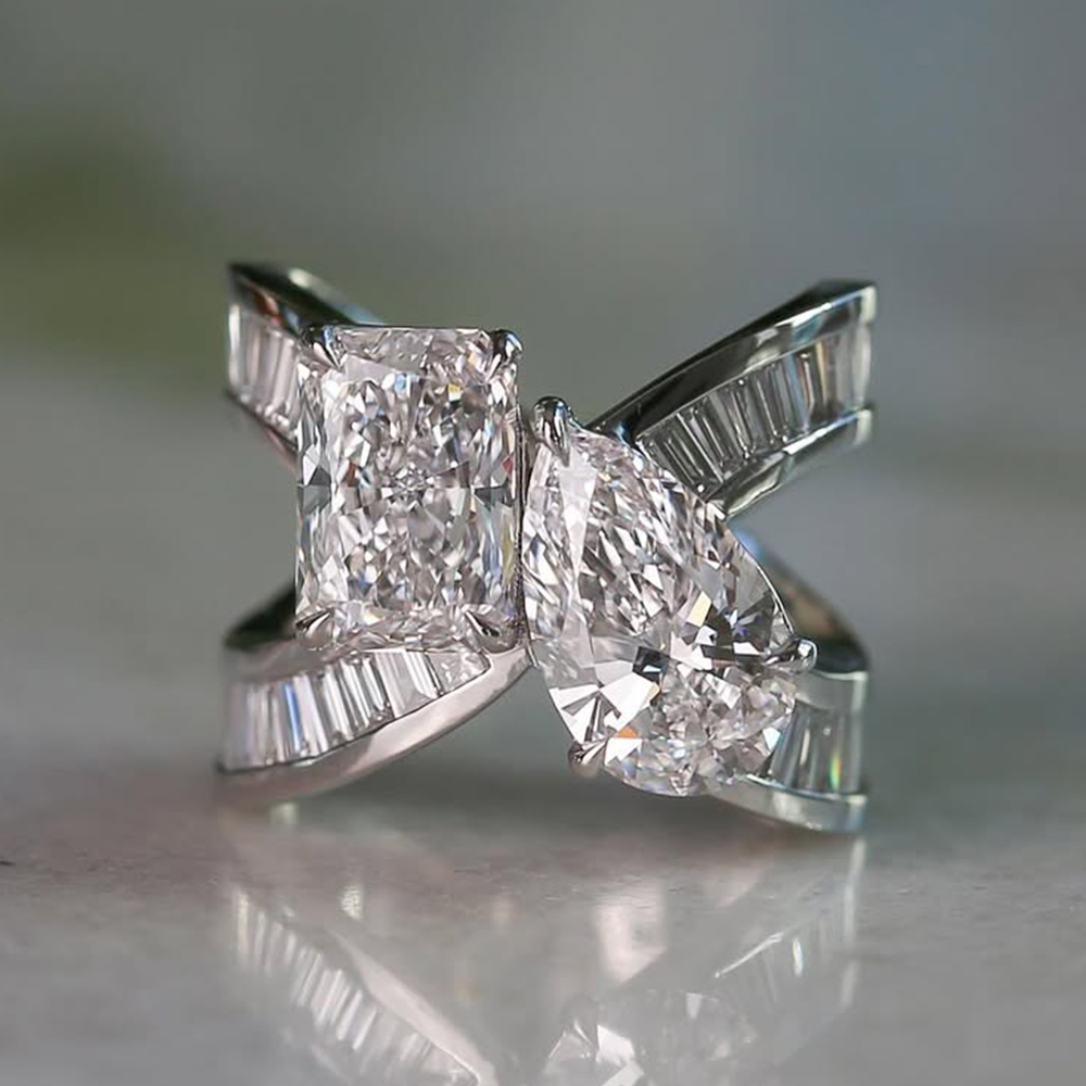 Radiant&Emerald&Pear Cut White Sapphire Band