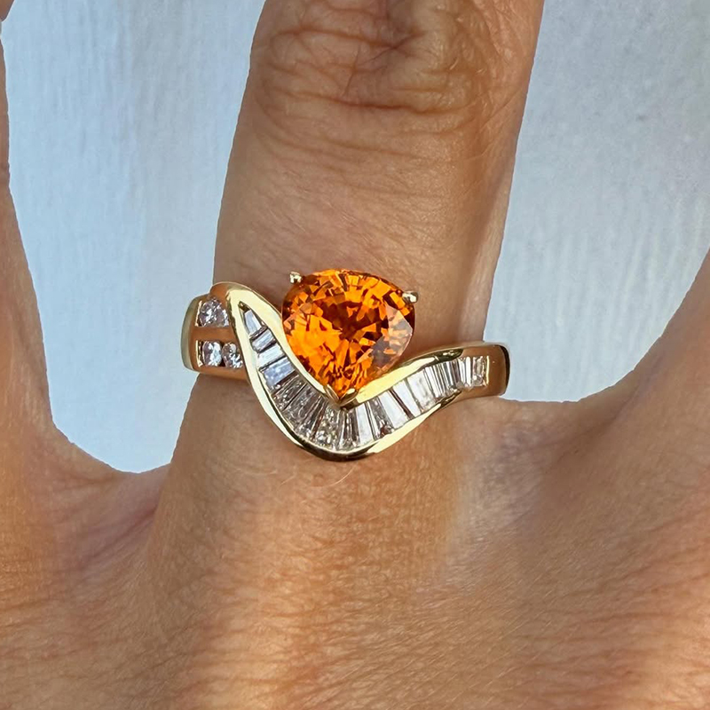 1.5ct Pear Cut Orange Sapphire Herringbone Cocktail Ring