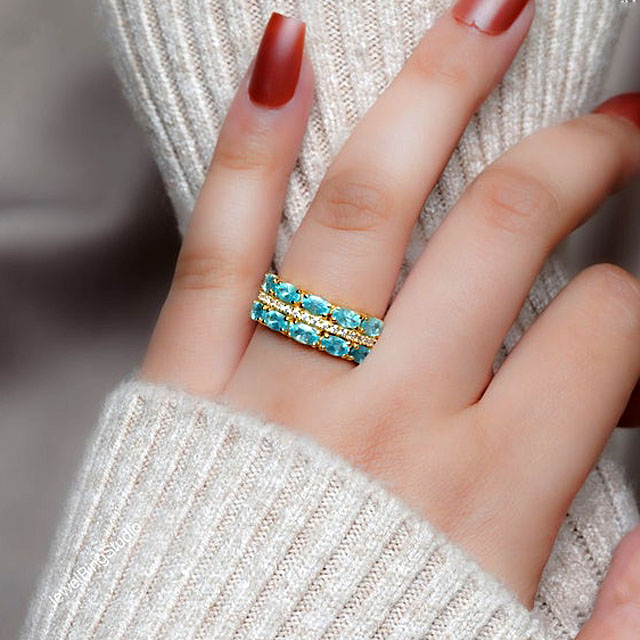 3.5ct Oval Cut Aquamarine Sapphire Eternity Ring