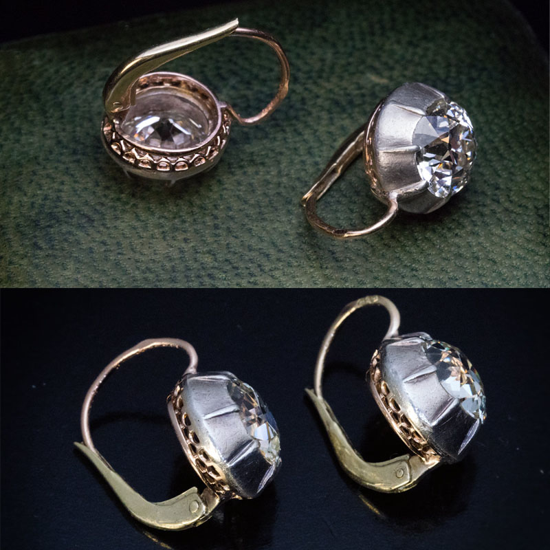 Old European Cut White Sapphire Hoop Earrings