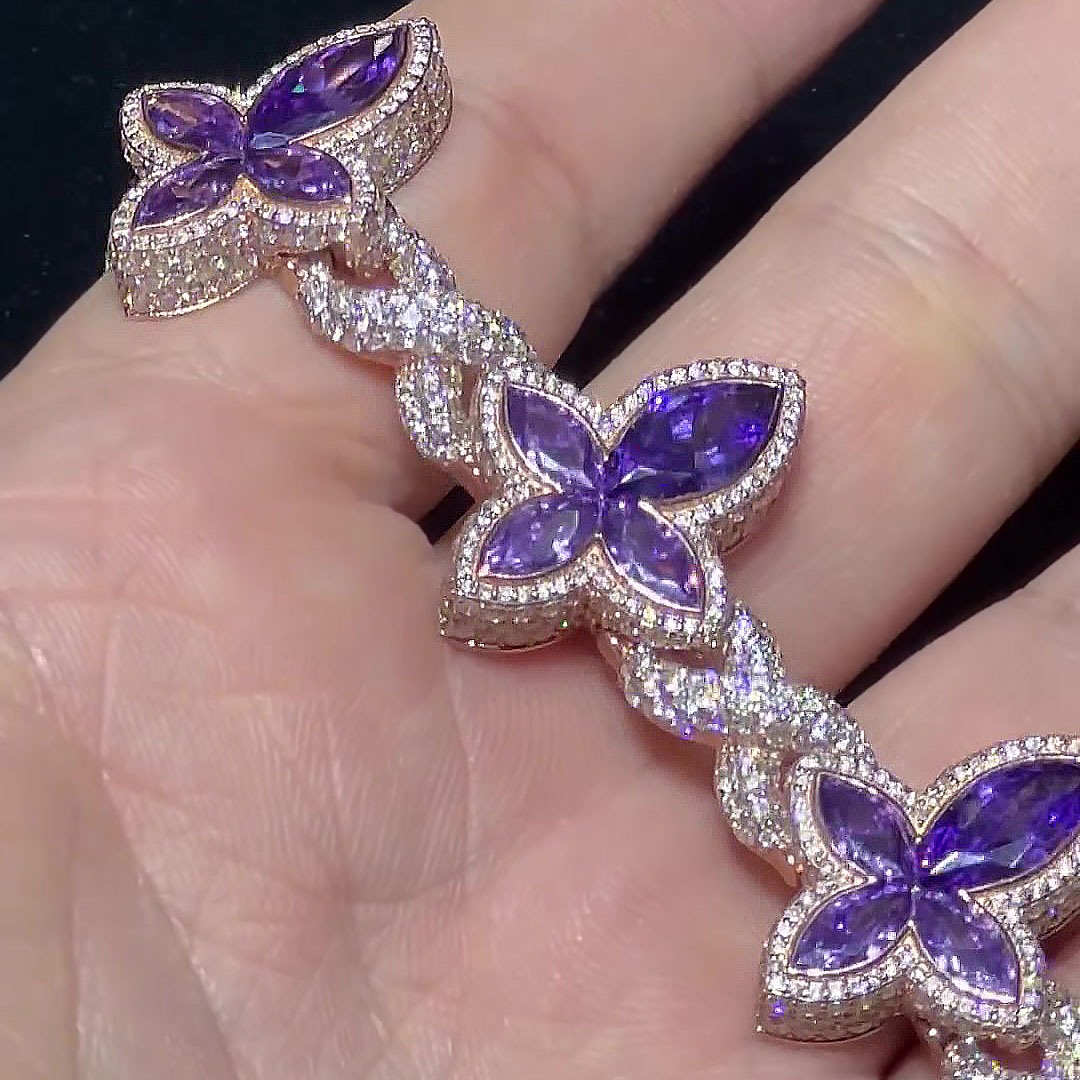 Marquise Cut Amethyst Sapphire Chain Bracelet For Men