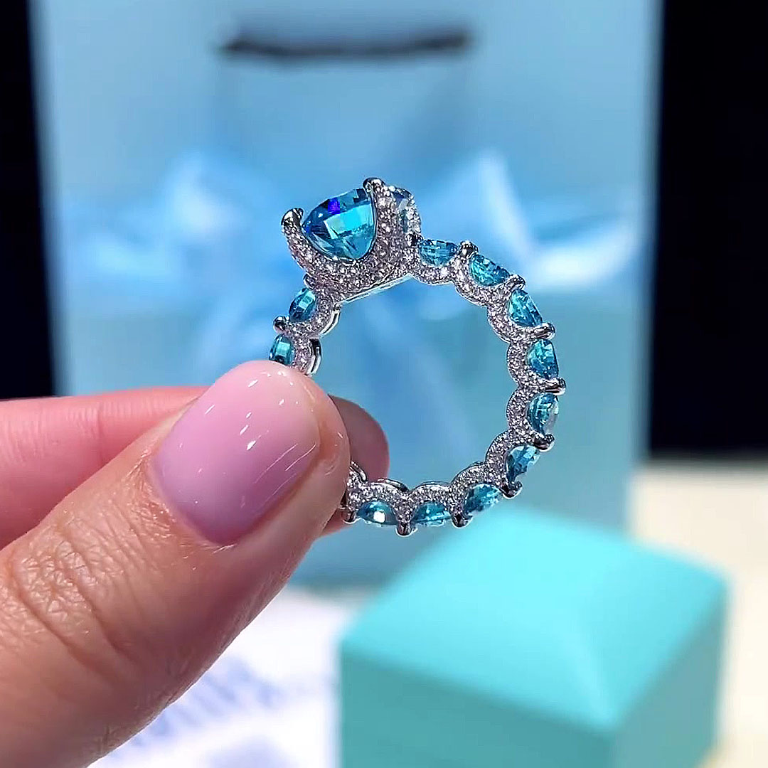 1ct Round Cut Aquamarine Sapphire Engagement Ring