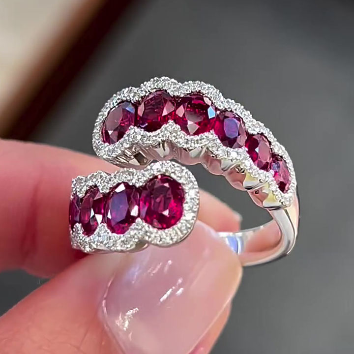 6.2ct Open Design Oval Cut Ruby Sapphire Eternity Ring