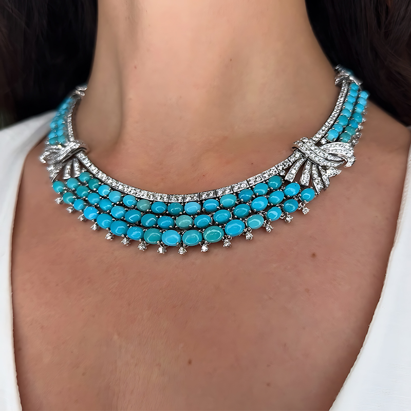 Turquoise & White Sapphire Multi-Layer Choker Necklace
