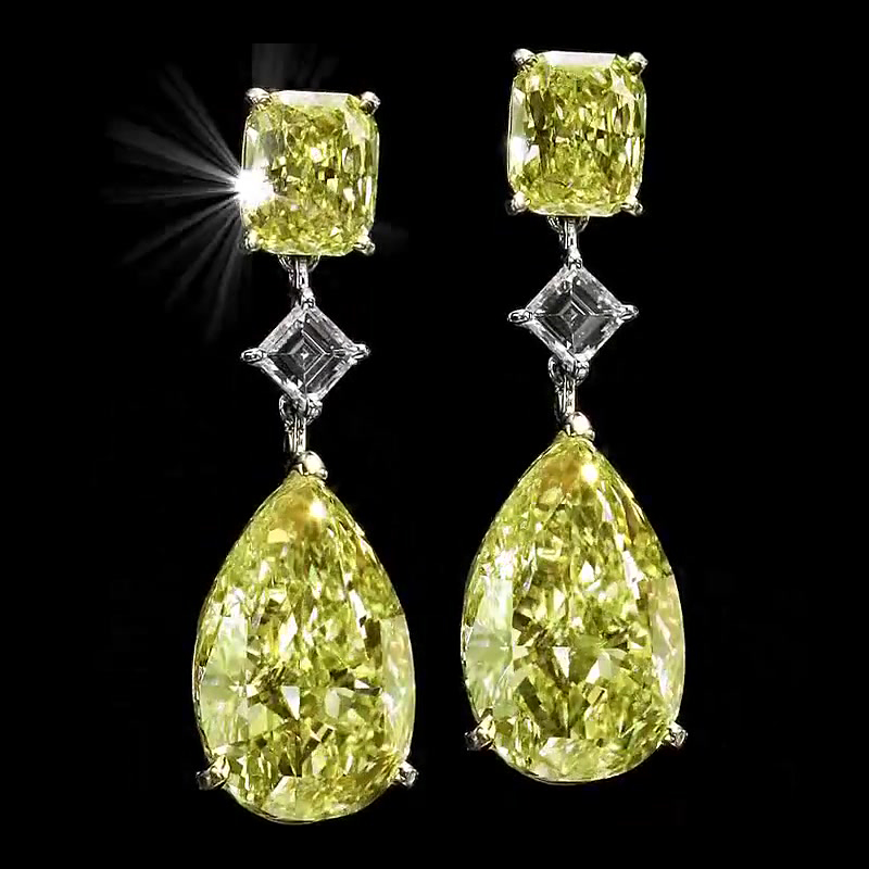 Cushion & Pear Cut Yellow & White Sapphire Drop Earrings