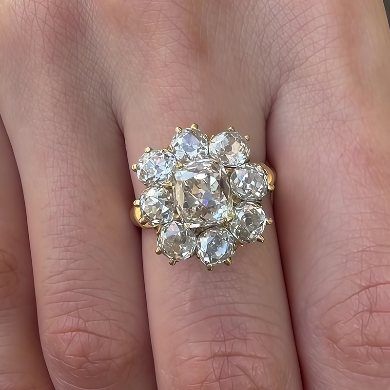 Vintage Cluster White Sapphire Cushion Cut Floral Engagement Ring