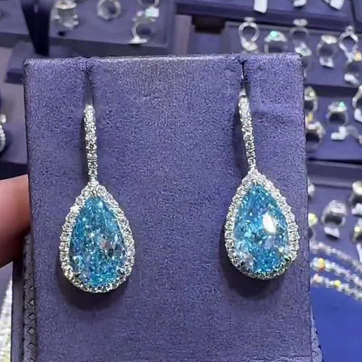 Pear Cut Aquamarine Sapphire Drop Earrings