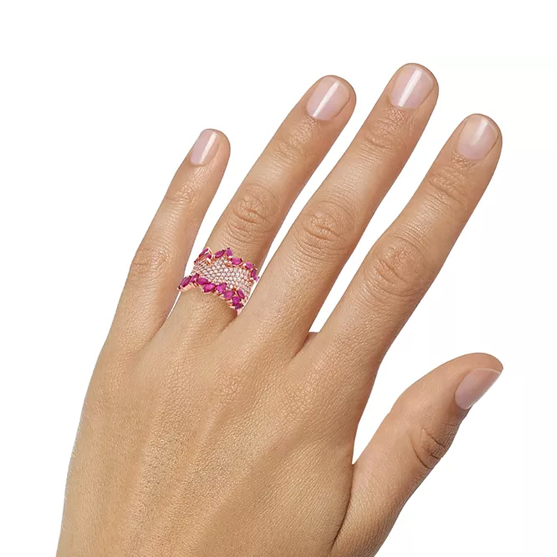 Pave Setting 4.8ct Ruby&White Sapphire Cocktail Ring