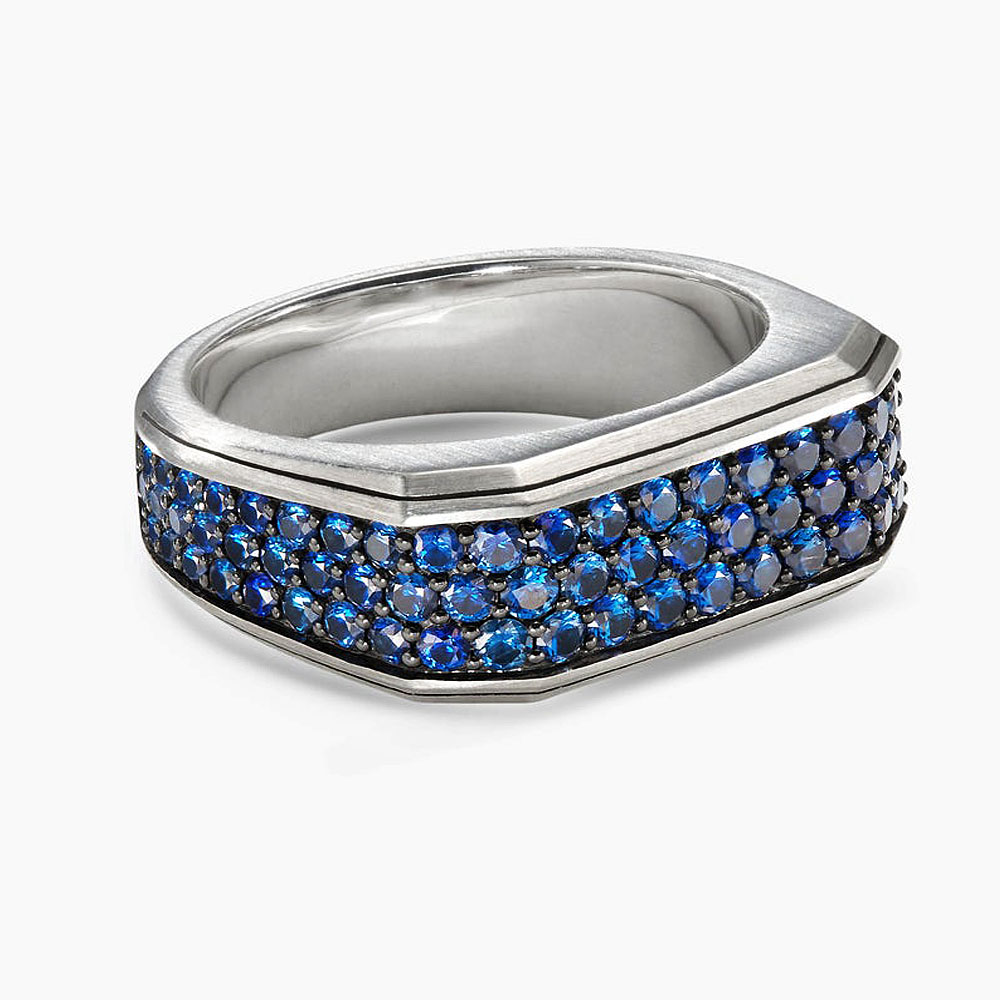 5.25ct Deco Signet Round Cut Sapphire Men's Wedding Band