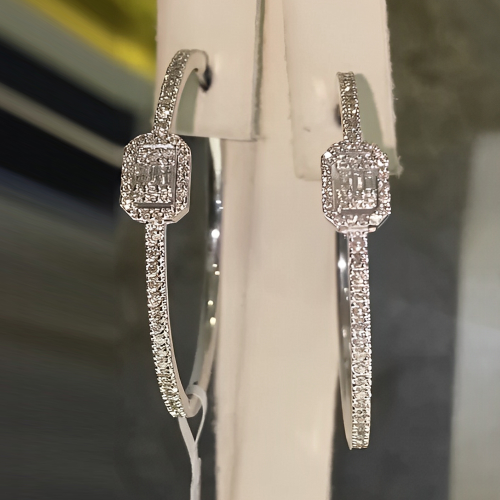 Fashion Emerald&Round Cut White Sapphire Hoop Earrings