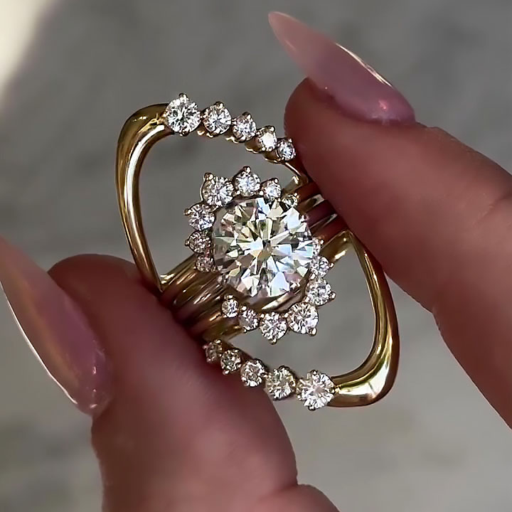 3ct Art Deco Round Cut White Sapphire Bridal Set Ring/ 5pcs