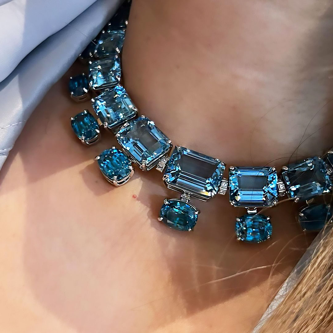 Emerald&Oval Cut Aquamarine Sapphire Necklace