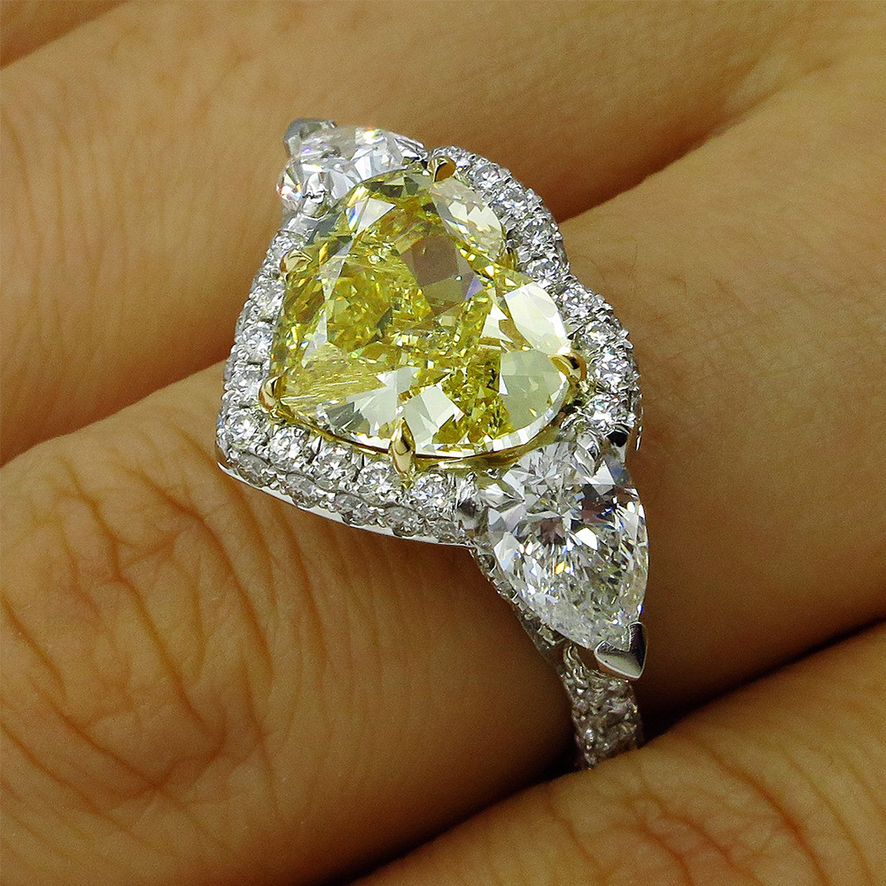 3.5ct  Fancy Yellow Sapphire Heart Cut Halo Engagement Ring