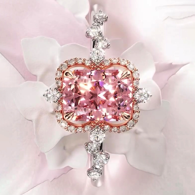 Halo 6ct Radiant Cut Pink Sapphire Engagement Ring