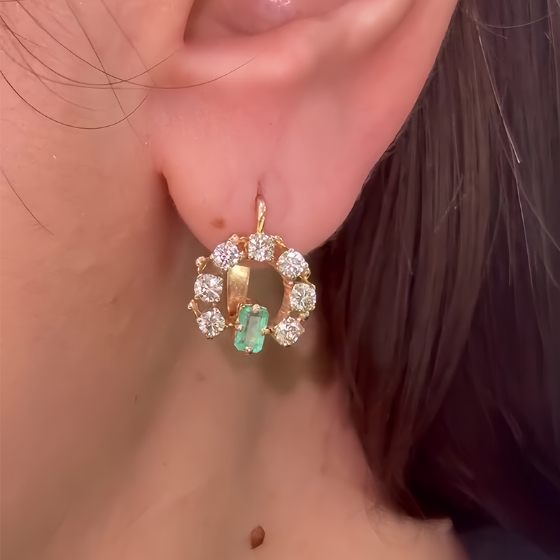 Mint Green Halo Diamond Stud Earrings