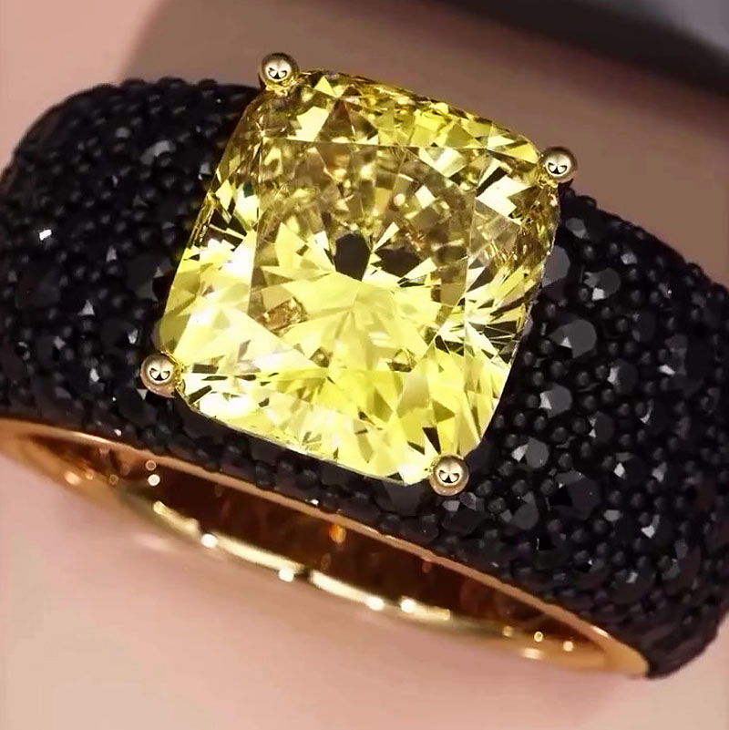 7ct Cushion Cut Yellow Sapphire Pave Setting Ring