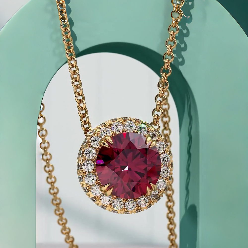 Round Cut Garnet & White Sapphire Wedding Set / 3-Piece