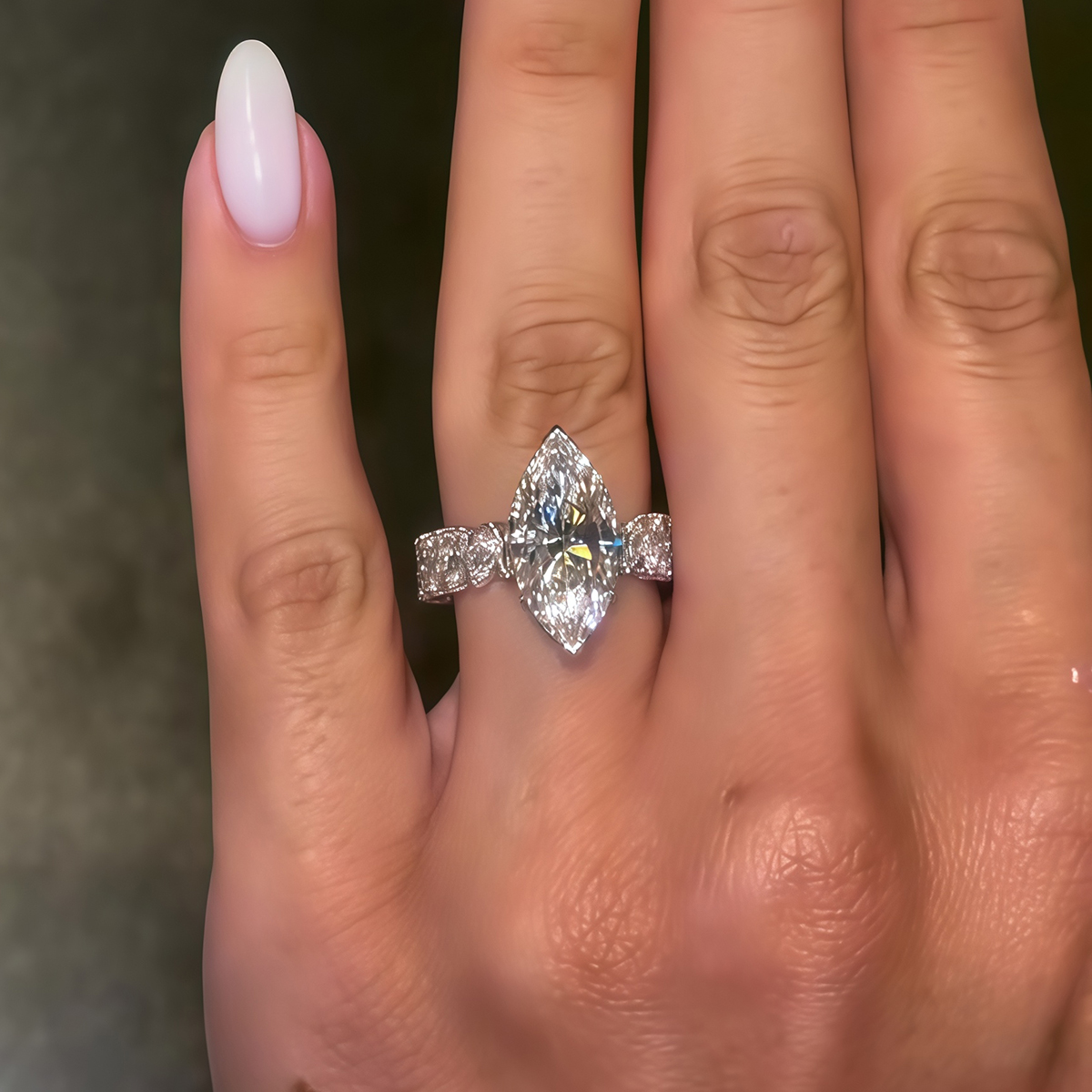 4ct Marquise Cut White Sapphire Diamond Accented Engagement Ring