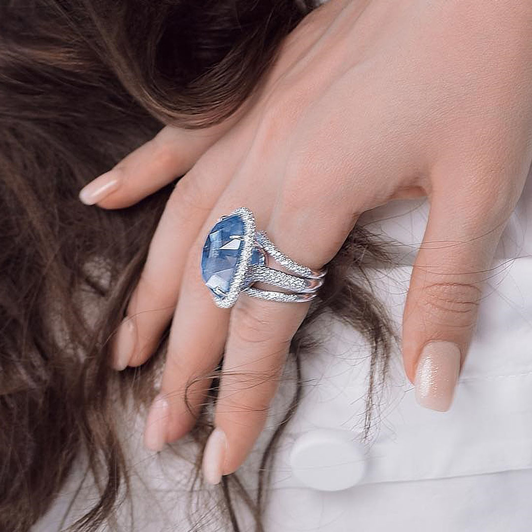 6.25ct Halo Oval Cut Sapphire Cocktail Ring