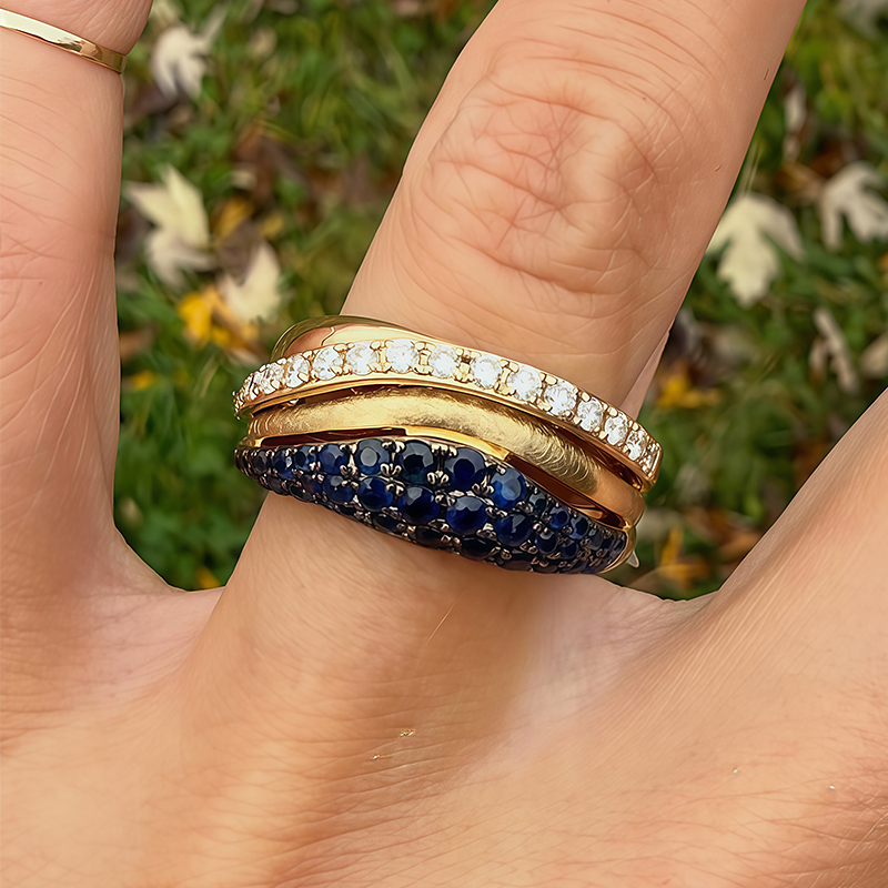 Layered Pave Blue Sapphire & White Sapphire Statement Band for Men / Women