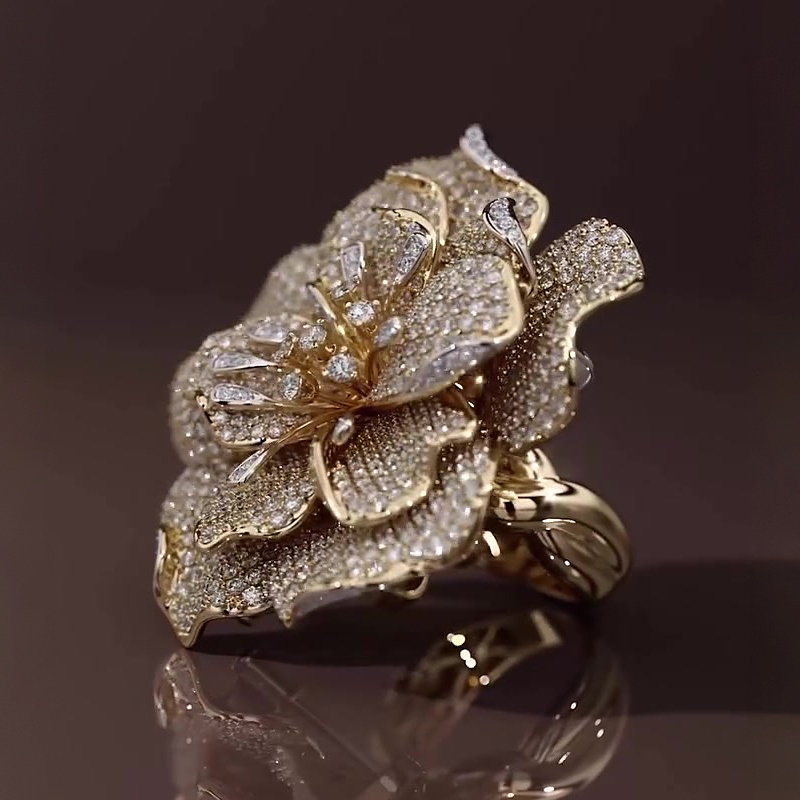 Round Cut White Sapphire Convertible Floral Brooch-Ring