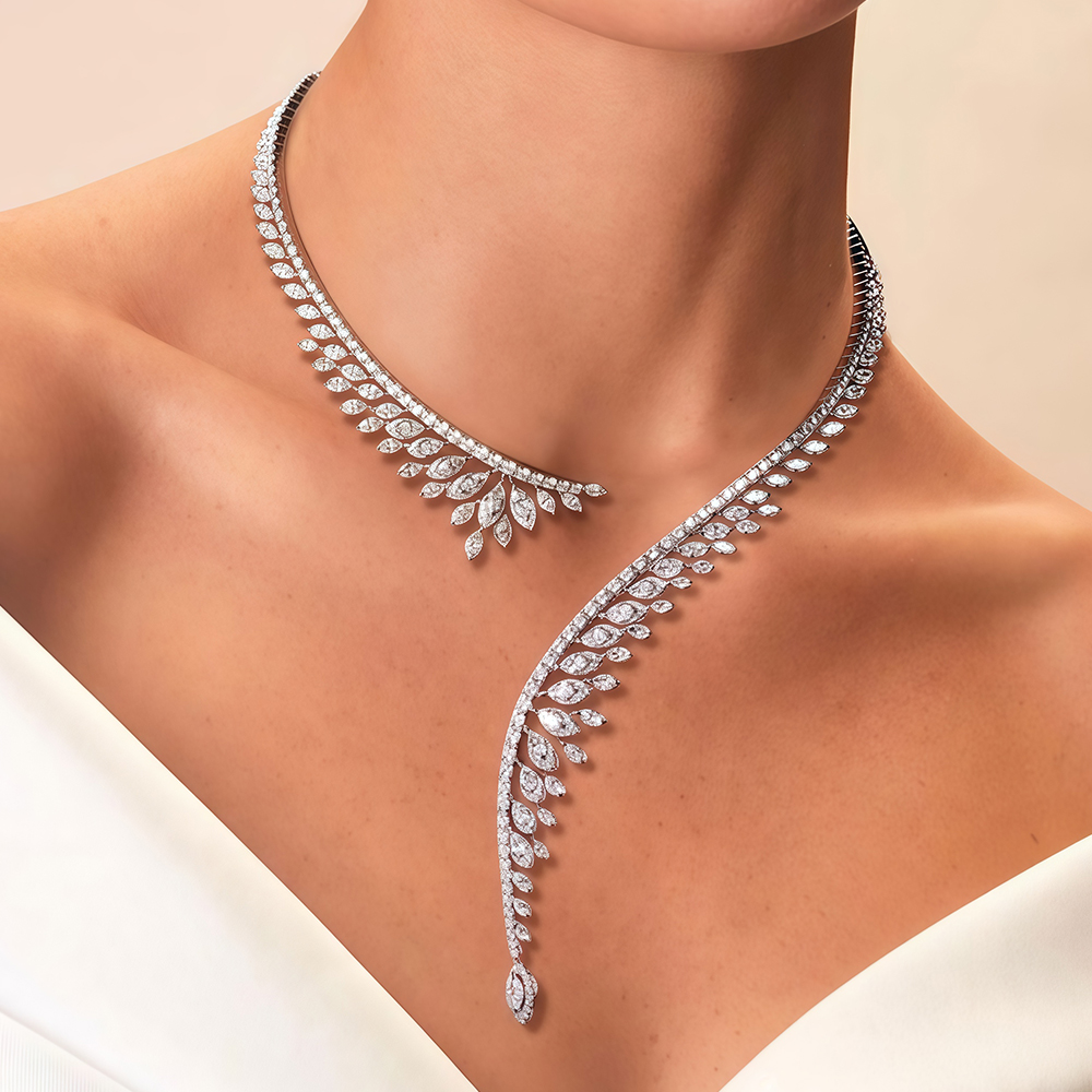 Open Design Marquise&Round Cut White Sapphire Necklace