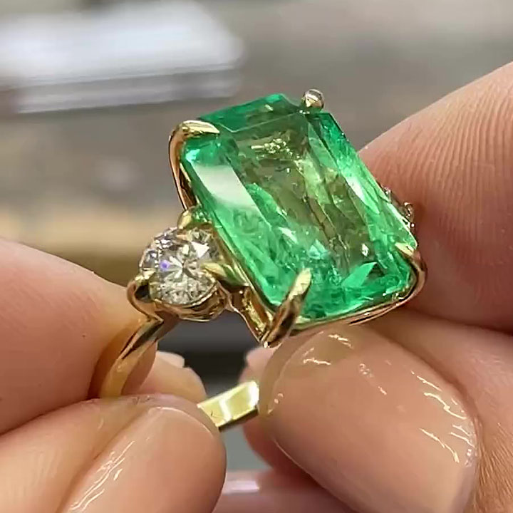 7ct Three-stone Emerald Cut Emerald Sapphire Engagement Ring