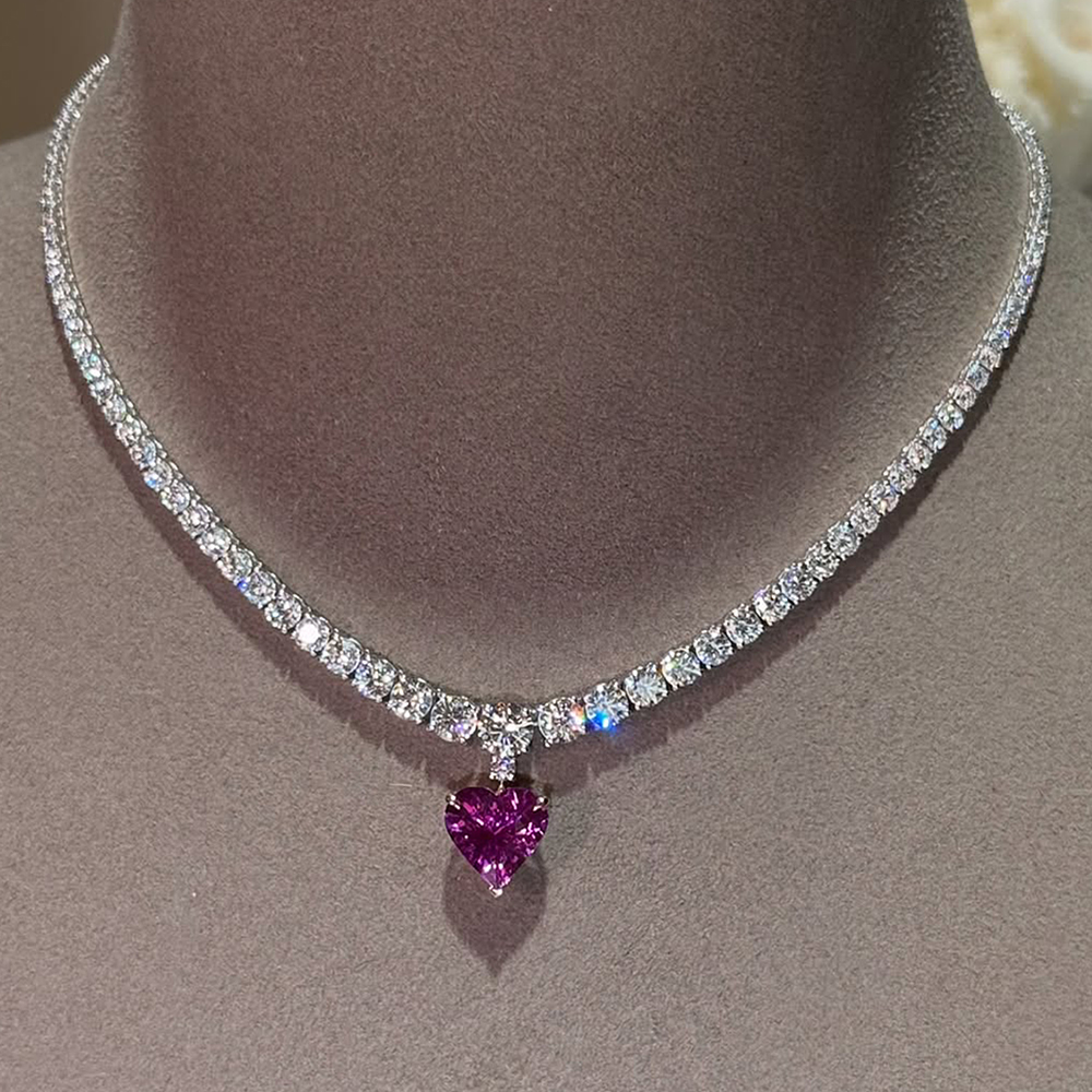 Heart Cut Vivid Pink Sapphire Pendant Necklace