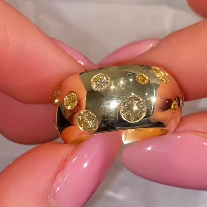 Pave Yellow Sapphire Bubble Dome Band Ring