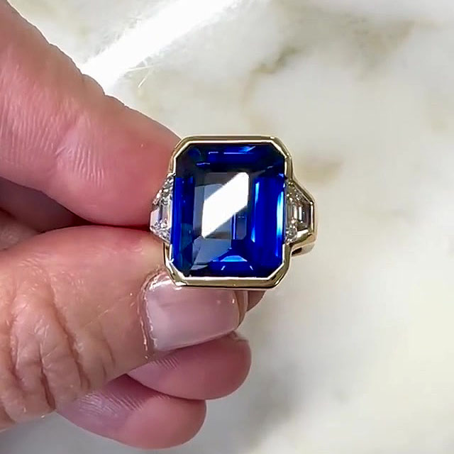7ct Three-Stone Emerald Cut Blue Sapphire Engagement Ring
