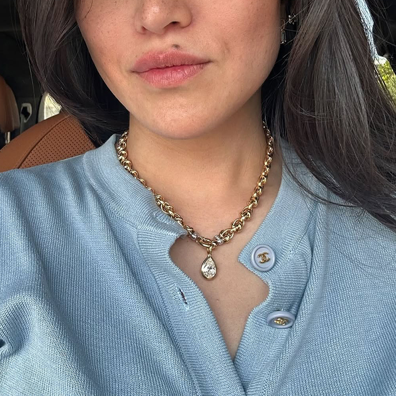 Vintage Pear Cut White Sapphire Pendant Necklace