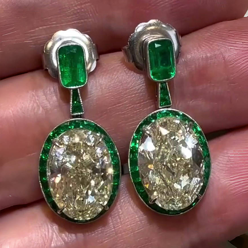 Art Deco Design Oval Cut Dangle Earrings