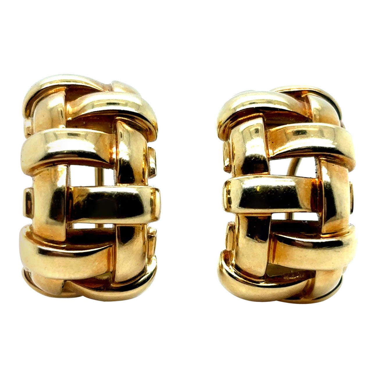 Basket Weave Sterling Silver Hoop Earrings In Gold Plating