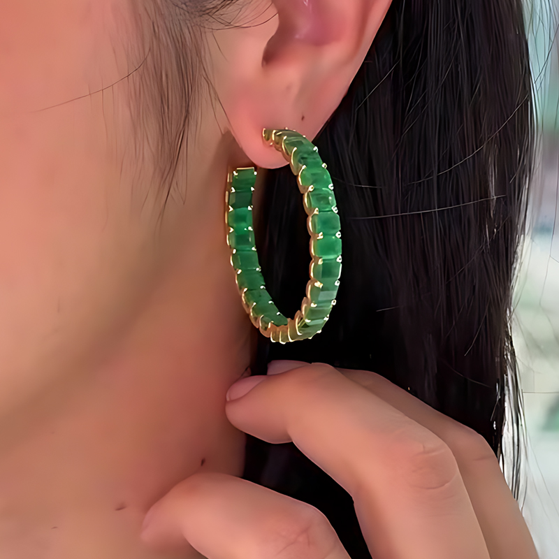 Emerald Cut Emerald Sapphire Hoop Earrings