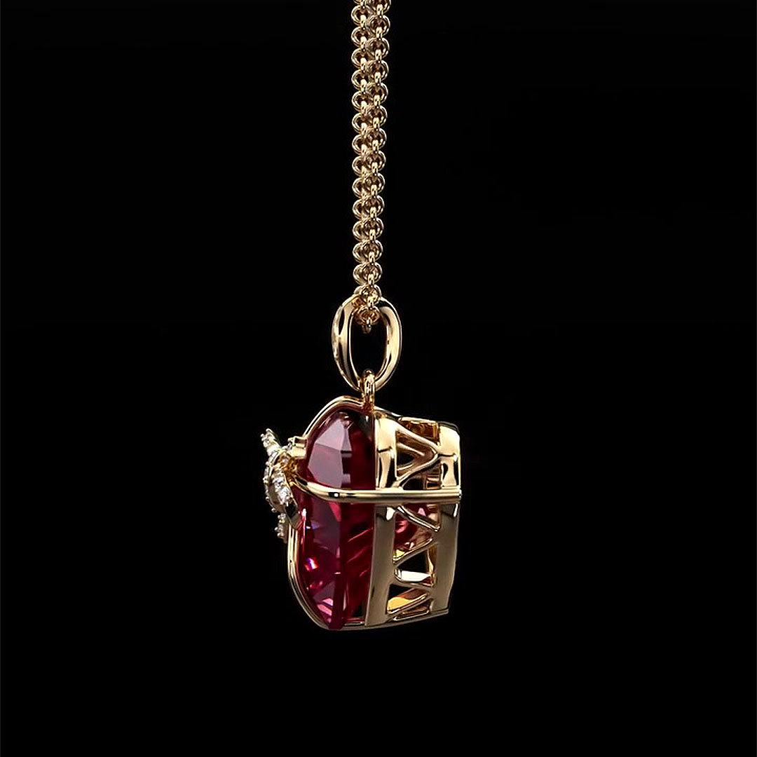Bow Design Heart Cut Ruby Sapphire Pendent Necklace