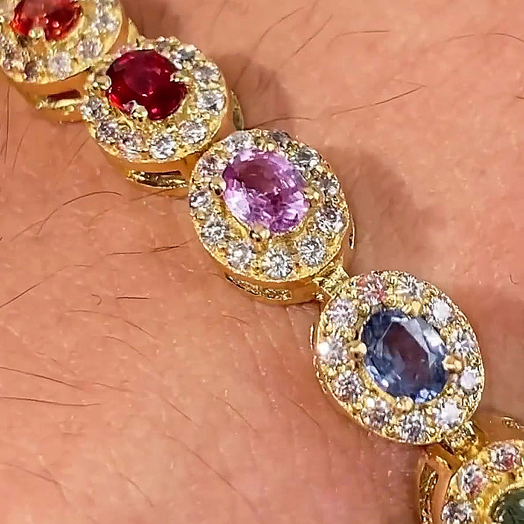 Oval Cut Rainbow Sapphire Tennis Bracelet for Men