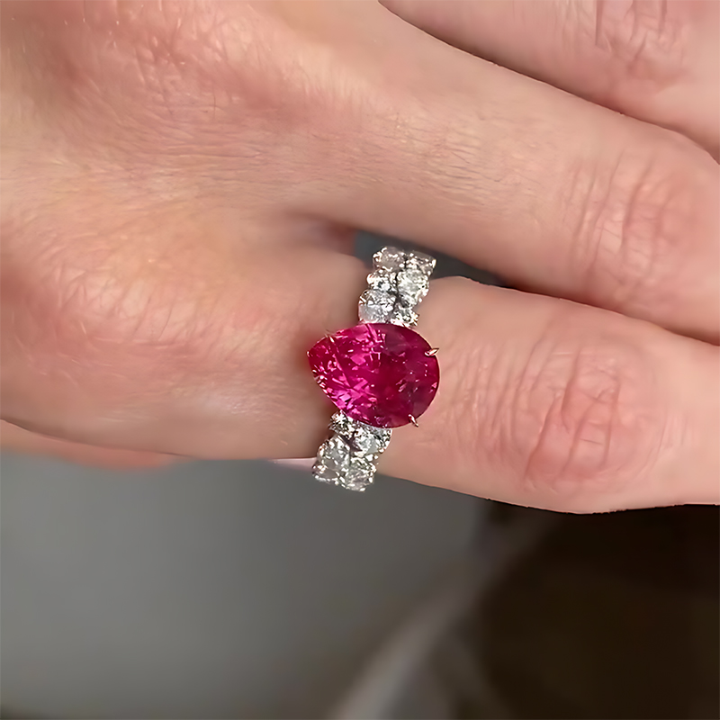 2.85ct Pear Cut Ruby & White Sapphire Engagement Ring