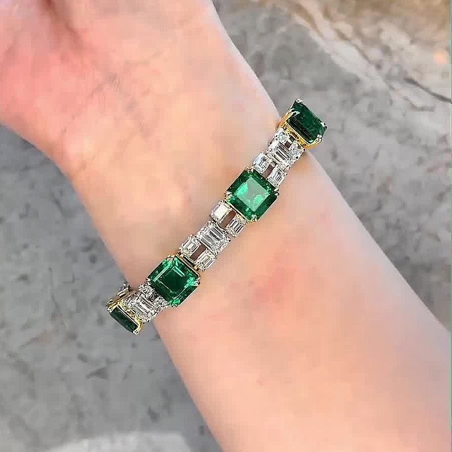 Ascher Cut Emerald Sapphire Bracelet