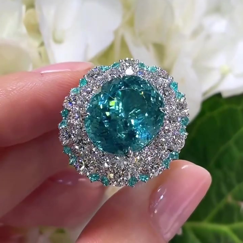Paraiba Tourmaline & White Sapphire Double Halo Ring