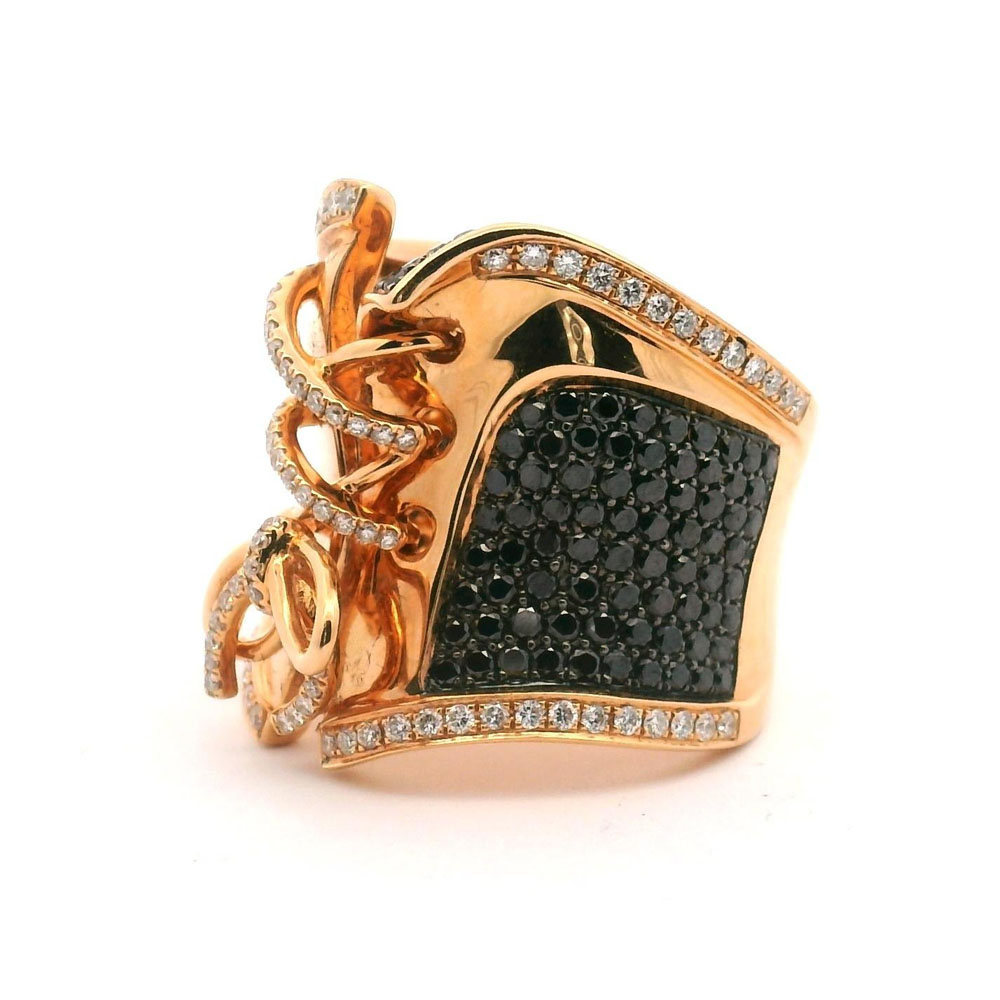 Bustier Design 2.95ct Black&White Sapphire Pave Cocktail Ring