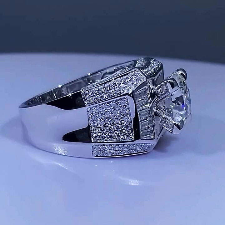 5ct Round Cut White Sapphire Engagement Ring for Men